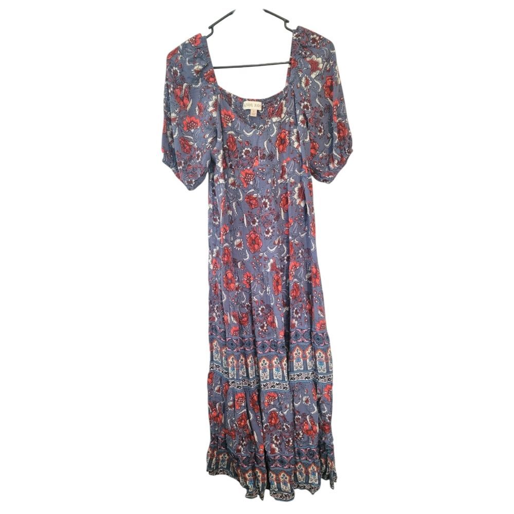Knox Rose Blue Floral Midi Dress Size Small Boho
